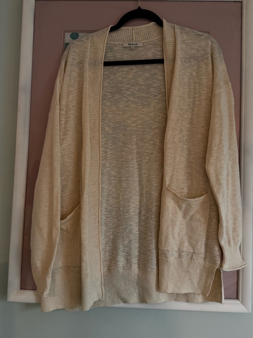 Madewell Cream Open-Front Pocket Cardigan